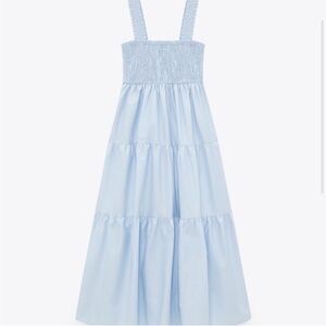 ZARA TIERED OXFORD DRESS LIGHT BLUE, size M